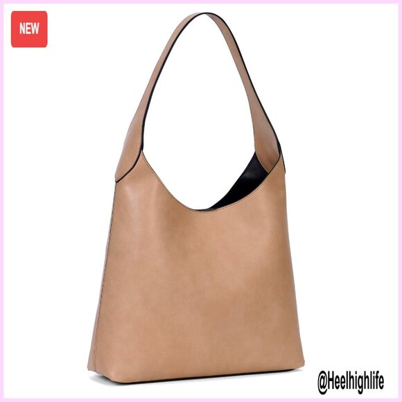 Handbags - Vegan Leather Hobo Bag Slouchy Tote Shoulder Work Purse Minimal Chic